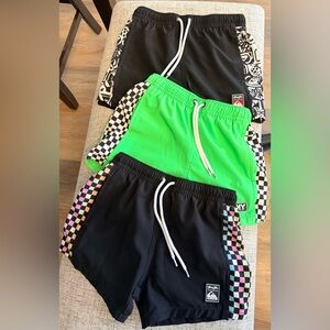 Binky Bros Boys Swim Trunks Bundle (3) – Checkerboard Surf Style – Size 8-9Y